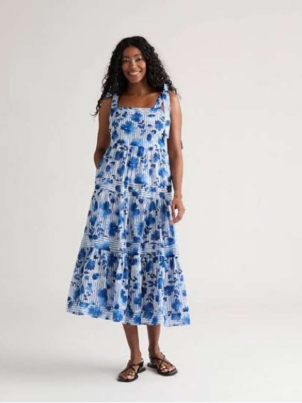 Mexx Blue & White Floral Tiered Maxi Dress